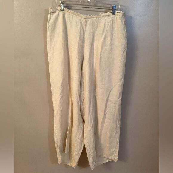 FLAX SIZE 1G 18-20 NATURAL 100% LINEN WIDE LEG SIDE BUTTON PANTS - Picture 1 of 7